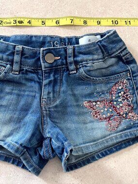 Little Girls Jean Denim Shorts Size 6 Regular Embroidered butterfly  & Flowers